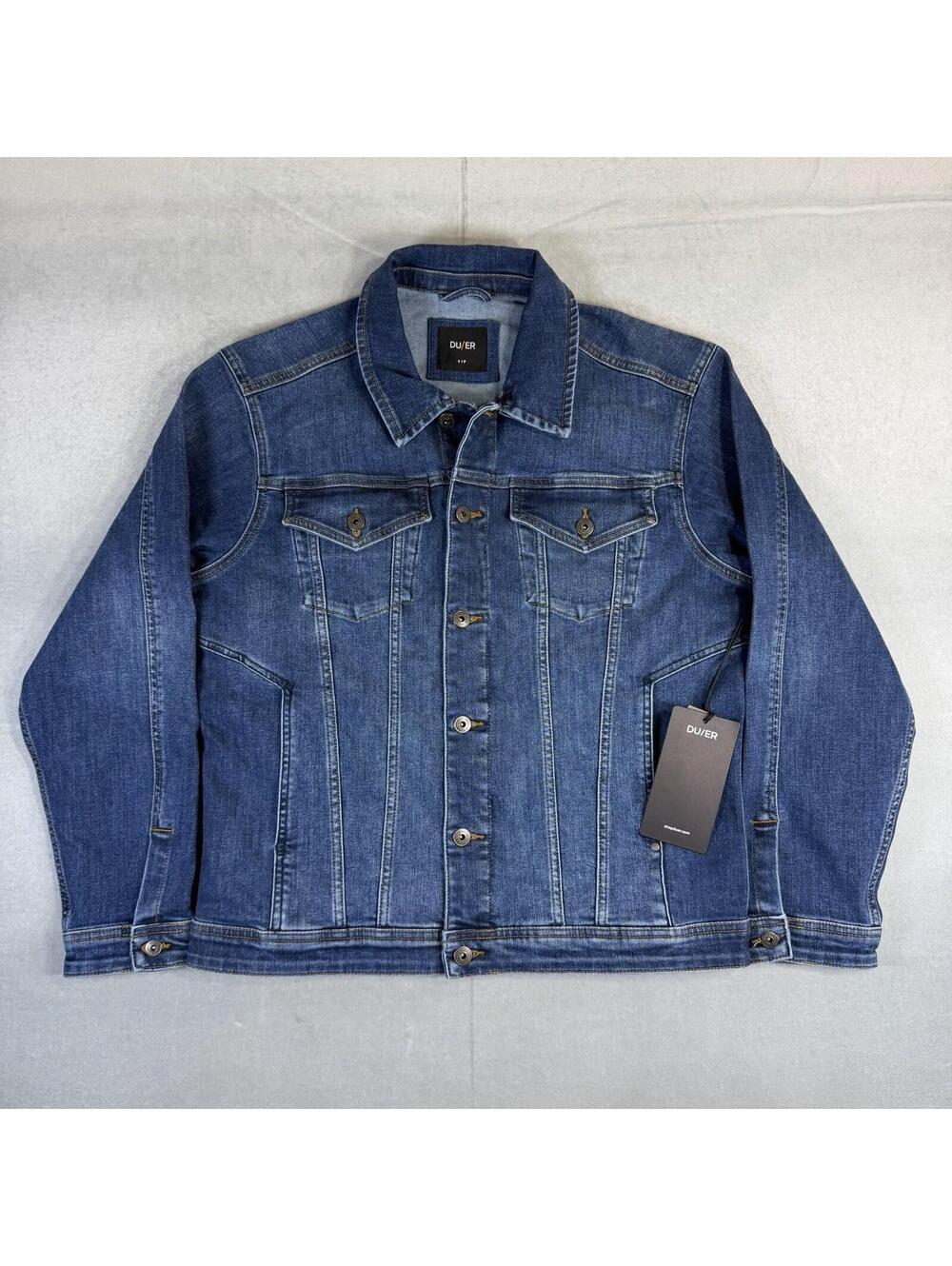 DU/ER Denim Trucker Jacket Men's Small Blue Performance Stretch All Season NWT